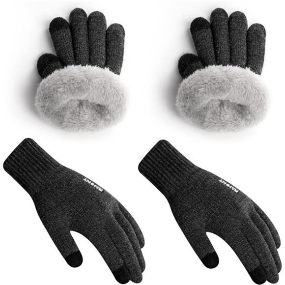 2 Pairs Kids Winter Gloves Thermal Knit Gloves with Insulated Fleece Lining
